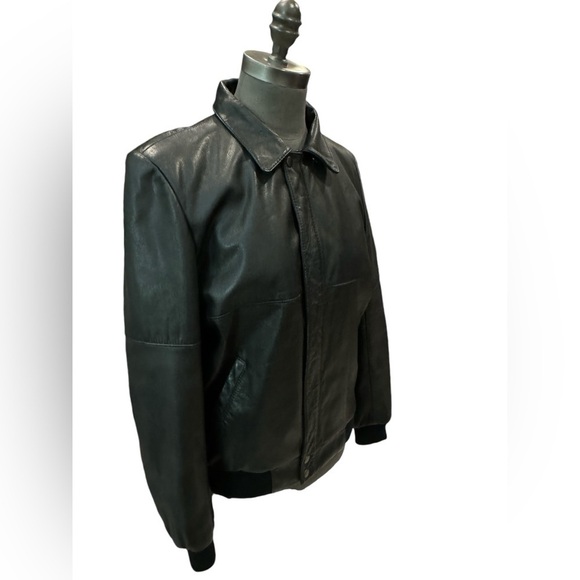 Saks Fifth Avenue Black Leather Jacket Vintage XL - Picture 2 of 14